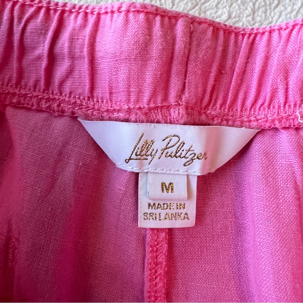 Lilly Pulitzer Linen Wide Leg Pants Crop Size M Pink Drawstring Coastal Pull On - Picture 8 of 16